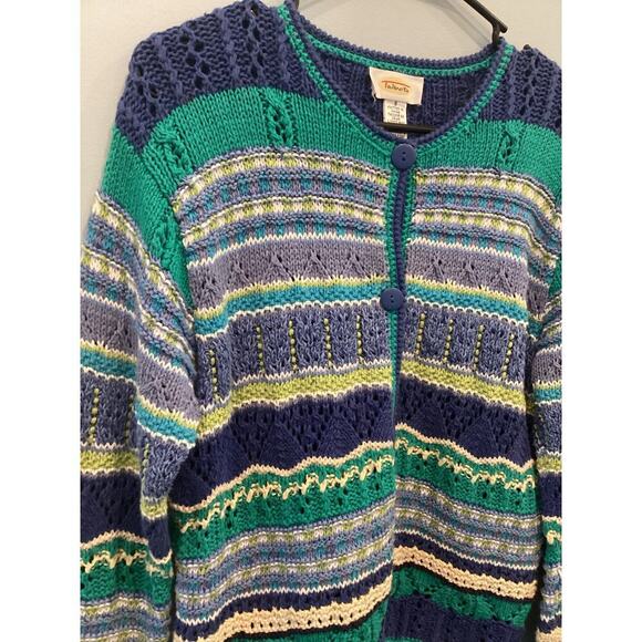 Vintage Talbots Cardigan Sweater Size 8 Cotton Blue Grannycore 3D Knit Twee Fall - Picture 6 of 9